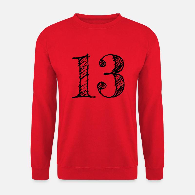 Nummer 13 Tretton - Nummer 13 (handritad) - Unisextröja - röd