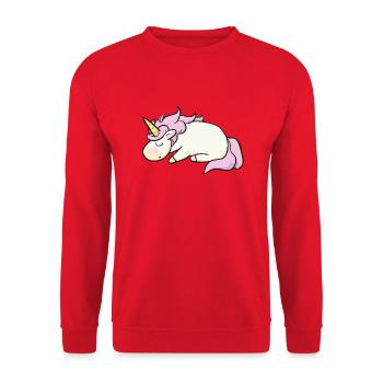 Sleeping Unicorn Lazy Lazing Gift Idea - Unisex Sweatshirt - red - Front - Alina (178cm) & Michal (187cm)