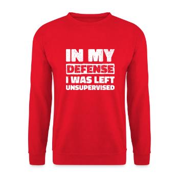 In My Defense I Was Left Unsupervised - Unisex Sweatshirt - red - Front - Alina (178cm) & Michal (187cm)