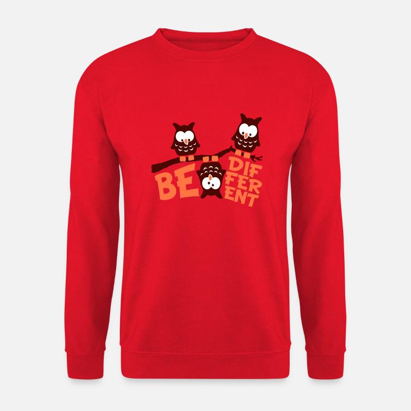 3 Eulen Be Different Spruch verrückt komisch Ast - Unisex Pullover - Rot