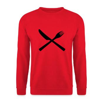 Koch - Besteck - Messer - Gabel - Unisex Pullover - Rot - Vorne - Alina (178cm) & Michal (187cm)