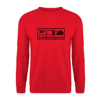 freiheit wahrheit sicherheit - Unisex Pullover - Rot - Vorne - Alina (178cm) & Michal (187cm)