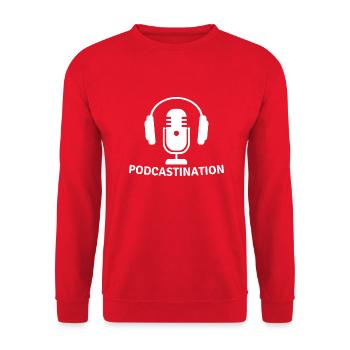 Podcast Procrastination Procrastination Podcaster Podcaster - Sweat-shirt Unisexe - rouge - Devant - Alina (178cm) & Michal (187cm)