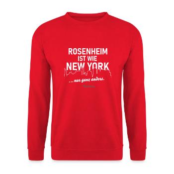 Rosenheim ist wie New York - Unisex Pullover - Rot - Vorne - Alina (178cm) & Michal (187cm)