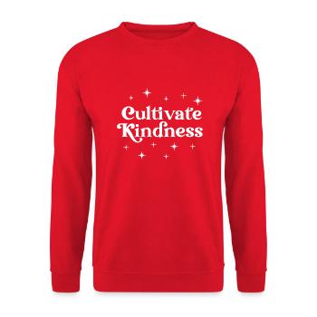 Pflegen Sie Freundlichkeit | Motivierende Worte - Unisex Pullover - Rot - Vorne - Alina (178cm) & Michal (187cm)