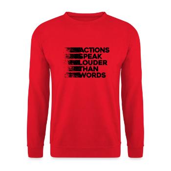 Taten sagen mehr als Worte - Motivationsgeschenk - Unisex Pullover - Rot - Vorne - Alina (178cm) & Michal (187cm)