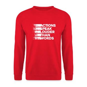 Taten sagen mehr als Worte - Motivationsgeschenk - Unisex Pullover - Rot - Vorne - Alina (178cm) & Michal (187cm)
