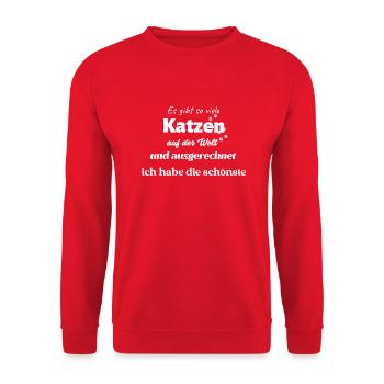 Es gibt so viele Katzen auf der Welt - Unisex Pullover - Rot - Vorne - Alina (178cm) & Michal (187cm)