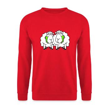 Deux moutons mangent de l’herbe 2 amis Équipe affamée - Sweat-shirt Unisexe - rouge - Devant - Alina (178cm) & Michal (187cm)