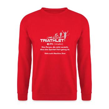 Triathlon - Triathlet eine Sportart - T-Shirt - Unisex Pullover - Rot - Vorne - Alina (178cm) & Michal (187cm)