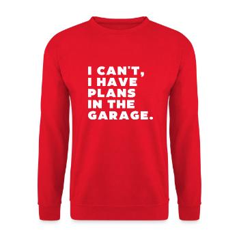 I Can't I Have Plans In The Garage - Unisex Sweatshirt - red - Front - Alina (178cm) & Michal (187cm)