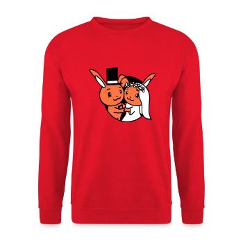 2 Hasen Pärchen Verliebt Frau Mann Reich Zylinder - Unisex Pullover - Rot - Vorne - Alina (178cm) & Michal (187cm)