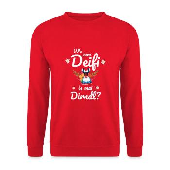 Dirndl Trachten Ersatz für - Unisex Pullover - Rot - Vorne - Alina (178cm) & Michal (187cm)