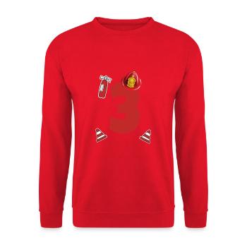 Kindergeburtstag 3 Jährige Feuerwehr Auto - Unisex Pullover - Rot - Vorne - Alina (178cm) & Michal (187cm)