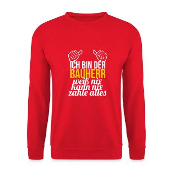 Bauherr Hausbau Eigenheim Richtfest 2022 - Unisex Pullover - Rot - Vorne - Alina (178cm) & Michal (187cm)