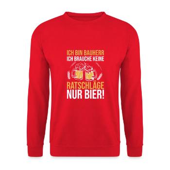 Bauherr Bier Hausbau Eigenheim Richtfest 2022 - Unisex Pullover - Rot - Vorne - Alina (178cm) & Michal (187cm)