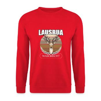 Lausbua Hirsch Lederhosen - Unisex Pullover - Rot - Vorne - Alina (178cm) & Michal (187cm)