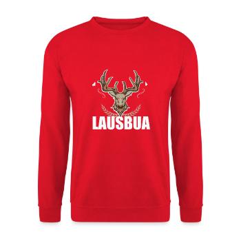 Lausbua Hirsch Lederhosen - Unisex Pullover - Rot - Vorne - Alina (178cm) & Michal (187cm)