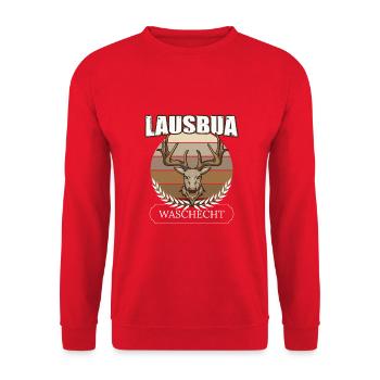 Lausbua Hirsch Lederhosen - Unisex Pullover - Rot - Vorne - Alina (178cm) & Michal (187cm)