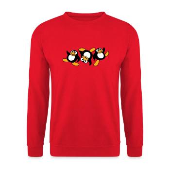 Drei Breakdance Pinguine Tanzende Party Spaß Musik - Unisex Pullover - Rot - Vorne - Alina (178cm) & Michal (187cm)