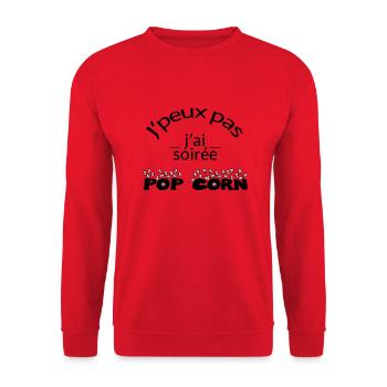 J peux pas j ai soirée pop corn - Humour - Sweat-shirt Unisexe - rouge - Devant - Alina (178cm) & Michal (187cm)