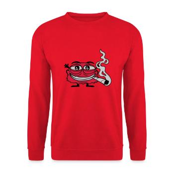 Weed rauchendes lustiges Monster - Unisex Pullover - Rot - Vorne - Alina (178cm) & Michal (187cm)