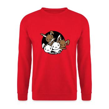 4 Bunnies Friends Team Crew Hole Quatre frères et sœurs - Sweat-shirt Unisexe - rouge - Devant - Alina (178cm) & Michal (187cm)
