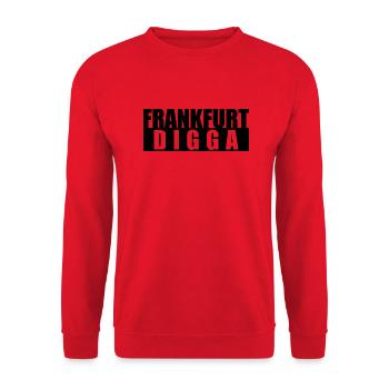 Frankfurt Digga - Freshes Design Lieblingsstadt - Unisex Pullover - Rot - Vorne - Alina (178cm) & Michal (187cm)
