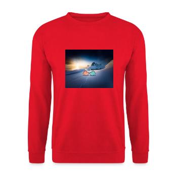 hugadino Dinos im Schnee, süßer Dinosaurier, Liebe - Unisex Pullover - Rot - Vorne - Alina (178cm) & Michal (187cm)