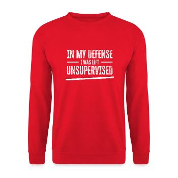 In My Defense I Was Left Unsupervised - Unisex Sweatshirt - red - Front - Alina (178cm) & Michal (187cm)