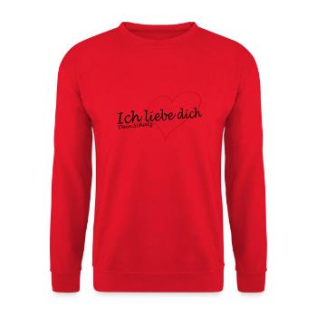 Ich liebe dich mit Herz und Kosenamen: dein Schatz - Unisex Pullover - Rot - Vorne - Alina (178cm) & Michal (187cm)