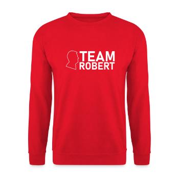 team robert kopf weiss - Unisex Pullover - Rot - Vorne - Alina (178cm) & Michal (187cm)