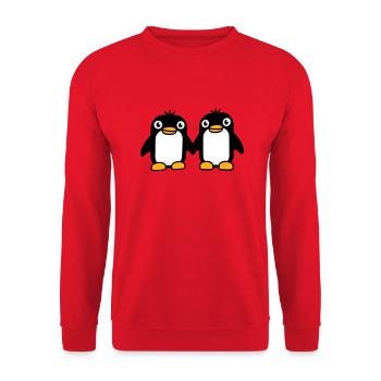 2 Pinguine Pärchen Händchen haltenverliebt Freunde - Unisex Pullover - Rot - Vorne - Alina (178cm) & Michal (187cm)