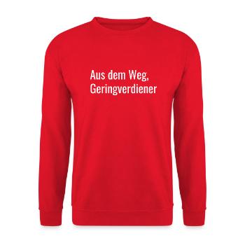Aus dem Weg Geringverdiener Weiß - Unisex Pullover - Rot - Vorne - Alina (178cm) & Michal (187cm)