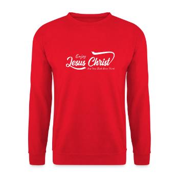 Enjoy Jesus Christ and Thou shalt never Thirst - Unisex Pullover - Rot - Vorne - Alina (178cm) & Michal (187cm)