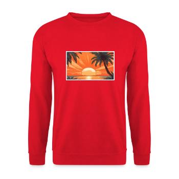 Palmen Panorama - Unisex Pullover - Rot - Vorne - Alina (178cm) & Michal (187cm)