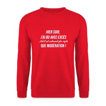 cadeau homme femme humour drole alcool soiree fete - Sweat-shirt Unisexe - rouge - Devant - Alina (178cm) & Michal (187cm)