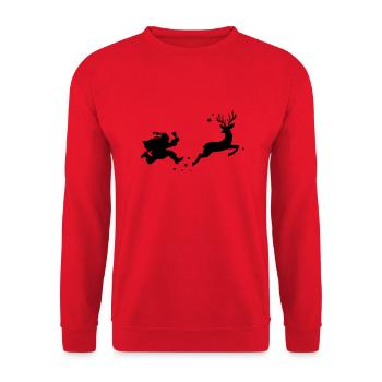 Weihnachten - Weihnachtsmann und Hirsch - Unisex Pullover - Rot - Vorne - Alina (178cm) & Michal (187cm)