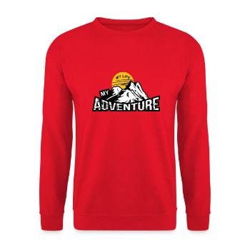 My life, my adventure. mountains, rocks, mountains - Unisex Sweatshirt - red - Front - Alina (178cm) & Michal (187cm)