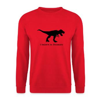 Glaube an Dinosaurier - Wissenschaft o. Fantasie - Unisex Pullover - Rot - Vorne - Alina (178cm) & Michal (187cm)