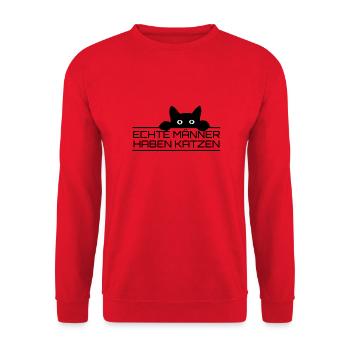 Echte Männer Katzen - Unisex Pullover - Rot - Vorne - Alina (178cm) & Michal (187cm)