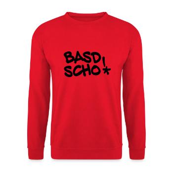 Basd scho, fränkisch, bayrisch, Spruch - Unisex Pullover - Rot - Vorne - Alina (178cm) & Michal (187cm)