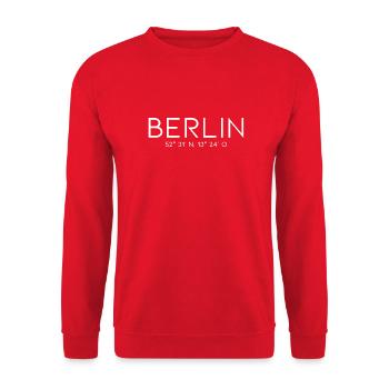 Berlin Koordinaten - Deutschland Brandenburger Tor - Unisex Pullover - Rot - Vorne - Alina (178cm) & Michal (187cm)