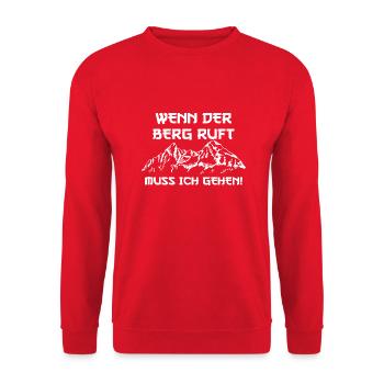 Wenn der Berg ruft muss ich gehen Lustiger Spruch - Unisex Pullover - Rot - Vorne - Alina (178cm) & Michal (187cm)