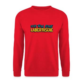 lustige Aussage ich bin eine Labertasche - Unisex Pullover - Rot - Vorne - Alina (178cm) & Michal (187cm)