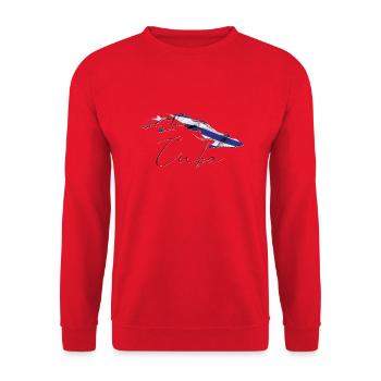 Kuba Flagge in der Kuba Landkarte EN - Unisex Pullover - Rot - Vorne - Alina (178cm) & Michal (187cm)