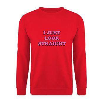 I Just Look Straight Funny Gay Pink - Unisex Pullover - Rot - Vorne - Alina (178cm) & Michal (187cm)