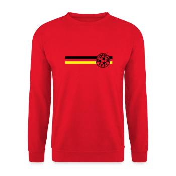 Logo auf Deutschandfahne Schwarz Rot Gold - Unisex Pullover - Rot - Vorne - Alina (178cm) & Michal (187cm)