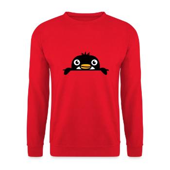 Little penguin peeking sweetly from behind wall child - Unisex Sweatshirt - red - Front - Alina (178cm) & Michal (187cm)