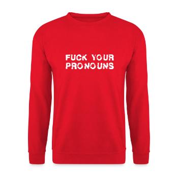 Fuck Your Pronouns - - Unisex Pullover - Rot - Vorne - Alina (178cm) & Michal (187cm)